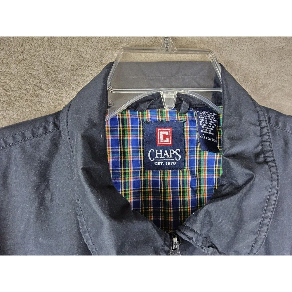 Chaps Men's Plaid Lined Full Zip Windbreaker Jacket Navy Size XL